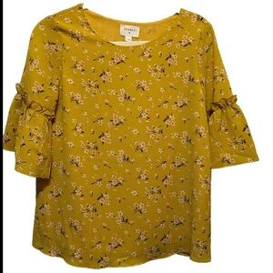 Women's Everly Yellow Short Sleeve Floral Blouse Top Size Small boho Cottagecore